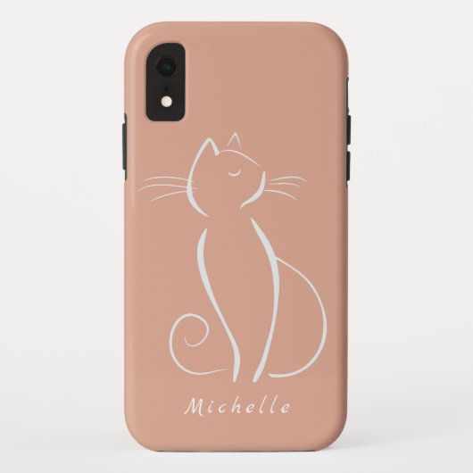 Minimalistische weiße Katze auf rosa Namen hinzufü Case-Mate iPhone Hülle (Rückseite)