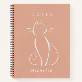 Minimalistische weiße Katze auf rosa Notebook-Name Notizblock