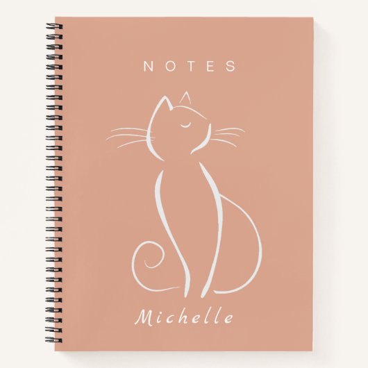 Minimalistische weiße Katze auf rosa Notebook-Name Notizblock (Vorderseite)