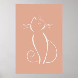 Minimalistische weiße Katze auf rosa Plakat
