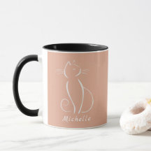Minimalistische weiße Katze auf rosa Tasse hinzufü