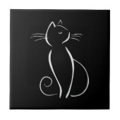 Minimalistische weiße Katze auf schwarz Fliese (Vorderseite)