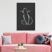 Minimalistische weiße Katze auf schwarz Leinwanddruck (Insitu (Wohnzimmer))