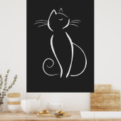 Minimalistische weiße Katze auf schwarz Poster (Küche)