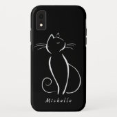 Minimalistische weiße Katze auf schwarzem Namen Case-Mate iPhone Hülle (Rückseite)