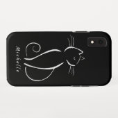 Minimalistische weiße Katze auf schwarzem Namen Case-Mate iPhone Hülle (Rückseite (Horizontal))