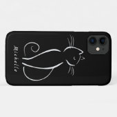 Minimalistische weiße Katze auf schwarzem Namen Case-Mate iPhone Hülle (Rückseite (Horizontal))