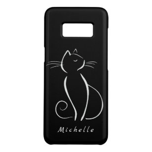 Minimalistische weiße Katze auf schwarzem Namen Case-Mate Samsung Galaxy S8 Hülle