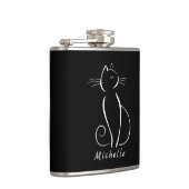 Minimalistische weiße Katze auf schwarzem Namen Flachmann (Rechts)