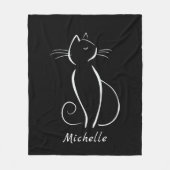 Minimalistische weiße Katze auf schwarzem Namen Fleecedecke (Vorderseite)