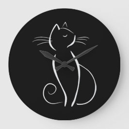 Minimalistische weiße Katze auf schwarzem Namen Große Wanduhr