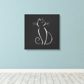 Minimalistische weiße Katze auf schwarzem Namen Leinwanddruck (Insitu (Holzboden))