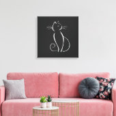 Minimalistische weiße Katze auf schwarzem Namen Leinwanddruck (Insitu (Wohnzimmer))