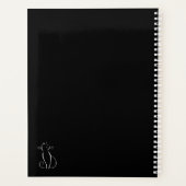 Minimalistische weiße Katze auf schwarzem Namen Planer (Rückseite)