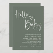 Minimalistische, weiße, neutrale Babydusche Einladung (Vorne/Hinten)