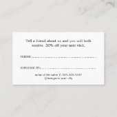 Minimalistische Weiße Pastel Herz Kühner Salon Empfehlungskarte (Rückseite)