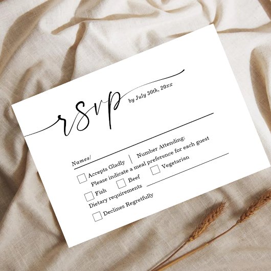 Minimalistische weiße & schwarze Hochzeits-RSVP-Ka Save The Date