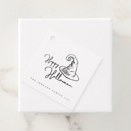 Minimalistische, weiße und schwarze Hexen, Hallowe Geschenkanhänger (Beispiel)