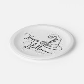 Minimalistische, weiße und schwarze Hexen, Hallowe Pappteller (Schrägansicht)