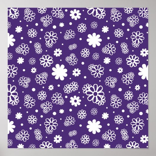 Minimalistische weiße und violette Blumen Poster (Vorne)