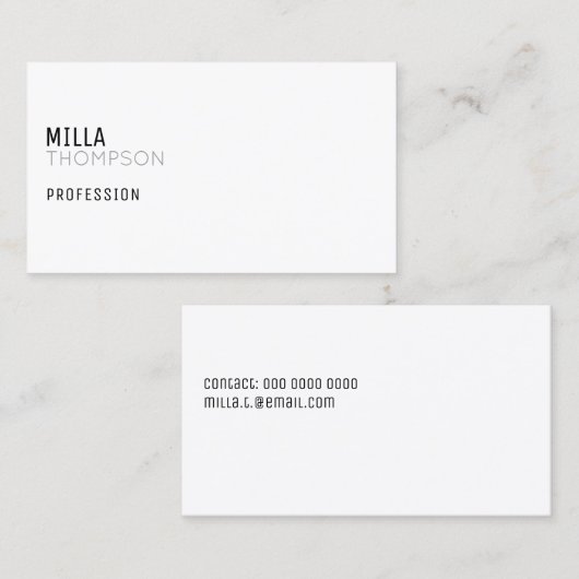 Minimalistische weiße Visitenkarte für jeden Beruf (Vorne/Hinten)