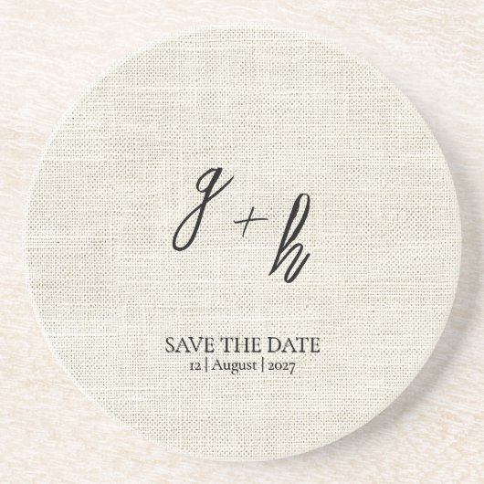 Minimalistische Weißwäsche Vintag Rett Datum Initi Getränkeuntersetzer (Vorne)