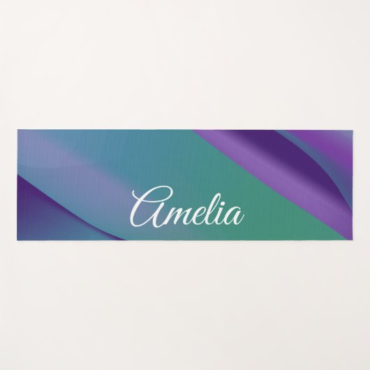 Minimalistische Welle lila türkis violett mit Name Yogamatte (Vorderseite (Horizontal))
