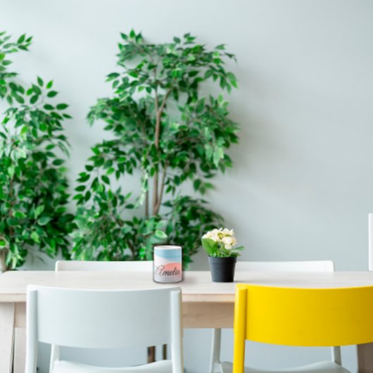 Minimalistische Welle Pastellblau Koralle mit Name Kaffeetasse