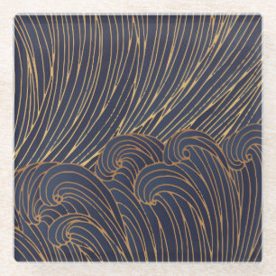 Minimalistische Wellen, Berglinienkunst. Glasuntersetzer