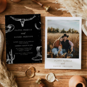 Minimalistische westliche rustikale Foto-Hochzeit Einladung