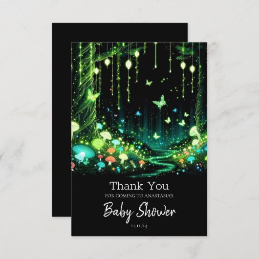 Minimalistische Whimsical Enchanted Forest Baby Du Dankeskarte (Vorne/Hinten)