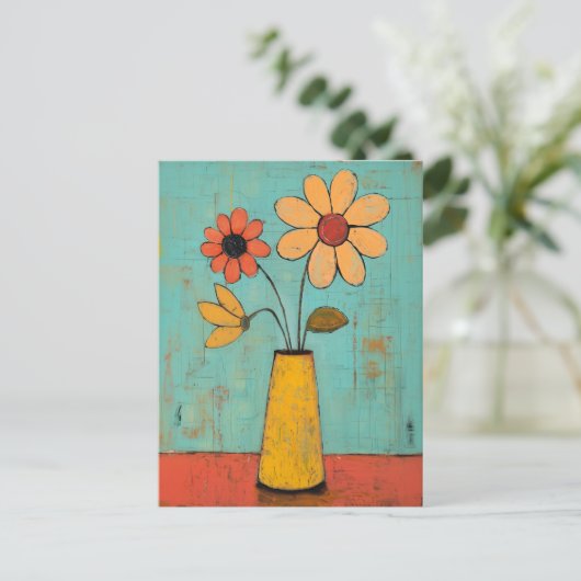 Minimalistische Whimsy-Blume Nr. 087 Postkarte (Stehend Vorderseite)