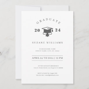 Minimalistische White and Gray Graduation Party Einladung
