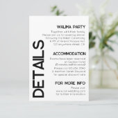 Minimalistische White Black Typografy Wedding Deta Begleitkarte (Stehend Vorderseite)