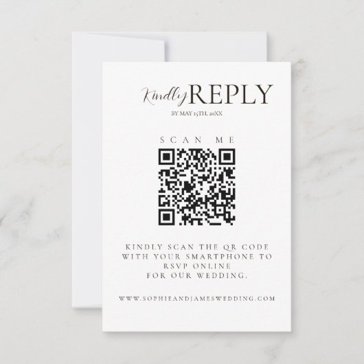 Minimalistische White + Black Wedding QR Code RSVP (Vorderseite)