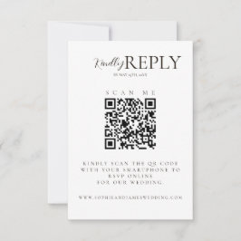 Minimalistische White + Black Wedding QR Code RSVP Karte