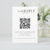 Minimalistische White + Black Wedding QR Code RSVP Karte (Stehend Vorderseite)