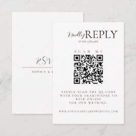 Minimalistische White + Black Wedding QR Code RSVP Karte
