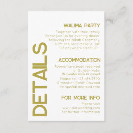 Minimalistische White Brass Typografy Wedding Deta Begleitkarte