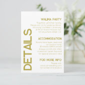 Minimalistische White Brass Typografy Wedding Deta Begleitkarte (Stehend Vorderseite)