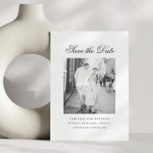Minimalistische White Elegant Script Foto Hochzeit Save The Date