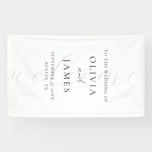 Minimalistische White Elegant Script Wedding Willk Banner (Horizontal)