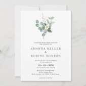 Minimalistische White Floral & Eukalyptus Wedding Einladung (Vorderseite)
