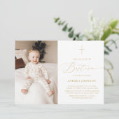 Minimalistische White Gold Elegante Script Foto Ta Einladung (Stehend Vorderseite)