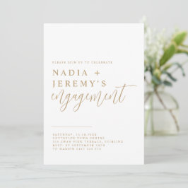 Minimalistische White & Gold Engagement Party Einladung