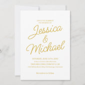 Minimalistische White-Gold-Script-Hochzeit Einladung (Vorderseite)