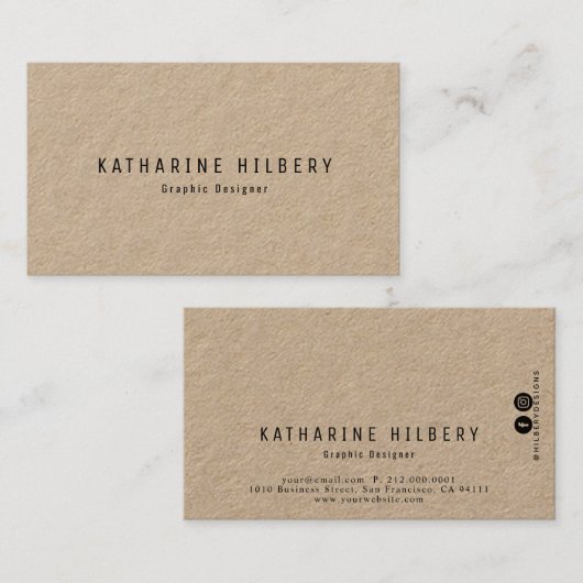 Minimalistische White Kraft Paper Business Card Visitenkarte (Vorne/Hinten)