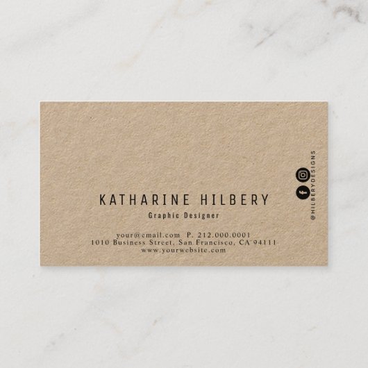 Minimalistische White Kraft Paper Business Card Visitenkarte (Rückseite)