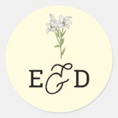 Minimalistische White Lily Wedding Runder Aufkleber (Vorderseite)