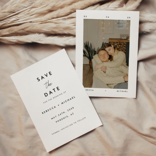 Minimalistische White Modern Foto Wedding Save The Date
